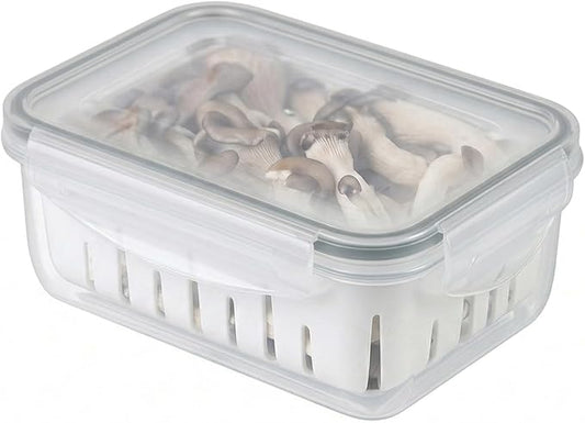 carrotez 3.0 Cup Produce Saver Container for Fridge with White Colander, Airtight Fruit & Vegetable Storage Bin, Removable Strainer Basket, BPA-Free, Stackable, 700ml