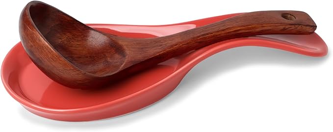 GDCZ Porcelain Spoon Rest - Large Spoon Holder Utensil Rest for Kitchen Counter Stove Top, Dishwasher Safe (Red)