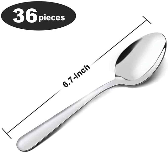 Unokit 36-Piece Tea Spoons Set Silverware - Only for Home, Kitchen or Restaurant - Mirror Polished, Dishwasher Safe 6.7 inch Stainless Steel Spoon, Dessert, Table, Silverware Spoons