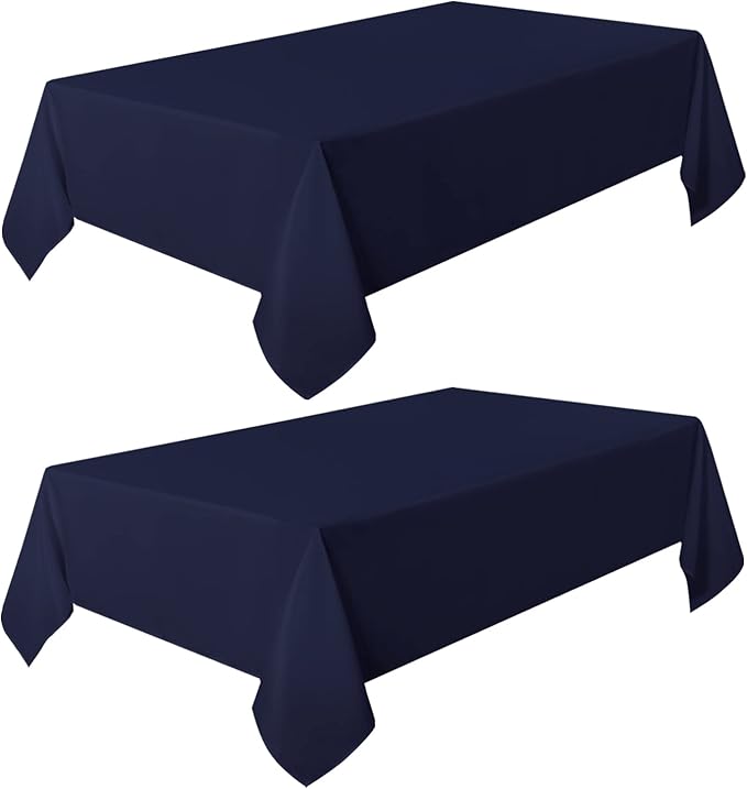 sancua 2 Pack Navy Tablecloth 60 x 120 Inch, Rectangle 8 Feet Table Cloth - Stain and Wrinkle Resistant Washable Polyester Table Cover for Dining Tables, Buffet Parties and Camping