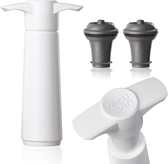 Vacu Vin Wine Saver Pump with 2 x Vacuum Bottle Stoppers - White
