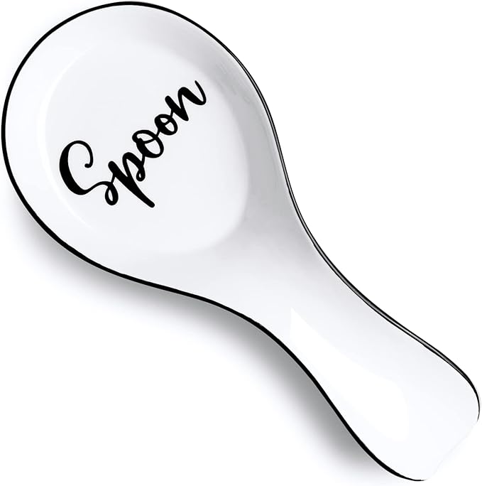 Ceramic Spoon Rest for Stove Top, DAYYET Large Spoon Holder, Spoon Rest for Kitchen Counter, Spatula Holder Utensil Rest for Ladles, Tong, Modern Kitchen Decor, White