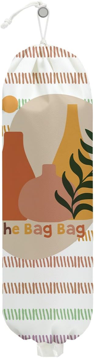 Collage Plastic Bag Holder, Wall Mount Grocery Bag Holder for Plastic Bags, Large Reusable Organizer Grocery Bags Storage Dispenser, Pull Rope Free Adjustment, Abstract Art Gifts for Women Mom