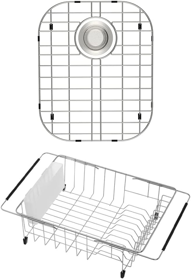 SANNO Kitchen Sink Protectors Gird, 16.14" L X 13" Sink Rack Sink Protector Expandable Dish Drying Rack Sink Dish Rack in Sink or On Counter