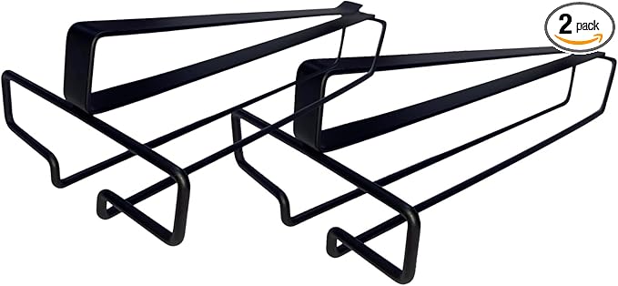 LINFIDITE Wine Glass Holder 2PCS Stemware Rack Hanger Under Cabinet Wine Glass Rack Kitchen Hanging Storage Rack Organizer,Black (For Partition Thickness under 1.18")