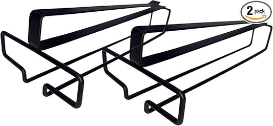 LINFIDITE Wine Glass Holder 2PCS Stemware Rack Hanger Under Cabinet Wine Glass Rack Kitchen Hanging Storage Rack Organizer,Black (For Partition Thickness under 1.18")