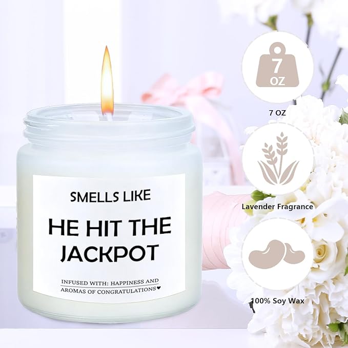 Engaged Engagement Gifts for Couples Her Engagement Party Decorations for Couple Wine Bag Scented Candles Set Pairs Well with Getting Engaged Wine Bag Smell Like He Hit The Jackpot
