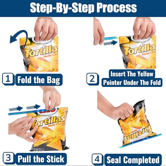 16pc - Magic Bag Sealer Sticks, Reusable Plastic Food Storage Clips in 4 Sizes, Multi-Color Airtight Watertight Closures for Snacks, Chips, Pantry Organization