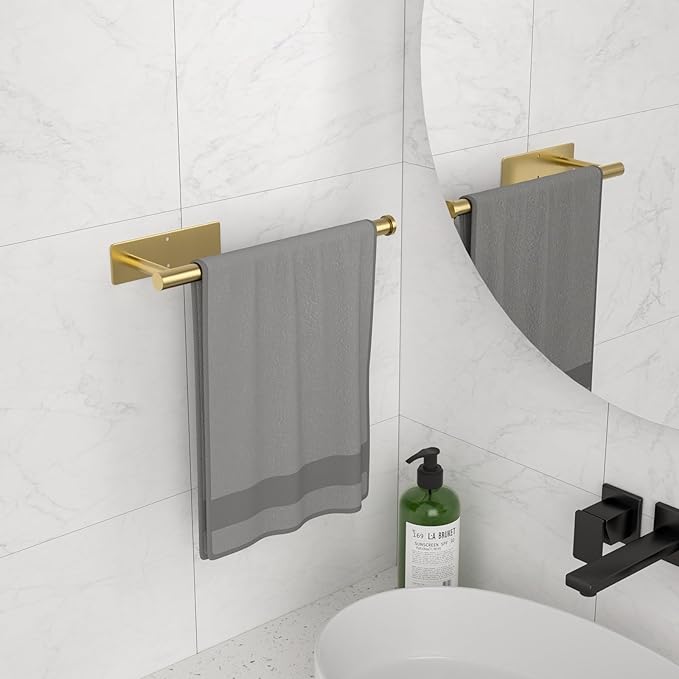 Paper Towel Holder Under Cabinet, Self-Adhesive,No Drilling, Stainless Steel, Wall-Mounted for Kitchen and Bathroom, Easy Install, Durable, Space-Saving, Ideal for Home, RV (Gold, 1 Pack)