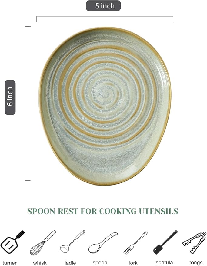 Ceramic Spoon Rest for Stove Top, Spoon Holder for Kitchen Counter, Farmhouse Cooking Utensil Holder for Spoons, Ladles, Spatula, Vintage Grey
