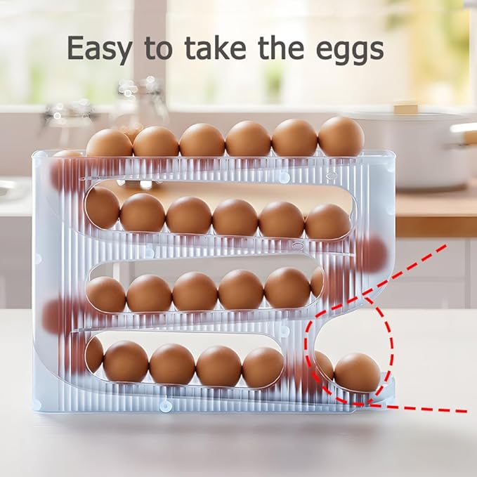 Sotfamily Egg Holder for Fridge, Auto Rolling Egg Dispenser for Refrigerator, Countertop, Kitchen - Space-saving Egg Roller/Organizer/Storage/Container/Tray - 2 Packs for 56 Large Size Eggs(Crystal)
