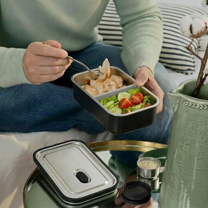 Modaniam Stainless Steel Bento Box Adult, 42 OZ, Stainless Steel Lunch Box Containers, Metal Lunch Box, Leak proof Lunch Containers,Black
