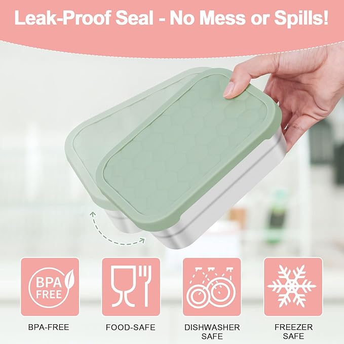 Caperci 25oz Large Stainless Steel Food Containers, 3-Pack Bento Lunch Box with Silicone Lids, Leak-Proof Reusable Meal Prep Container for Sandwiches & Snacks, BPA-Free (720ML)