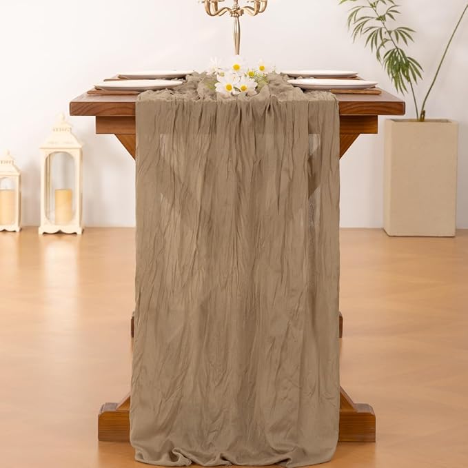 Socomi Nude Brown Cheesecloth Table Runner Summer Boho Rustic Gauze 120 inch 10FT Cheese Cloth Sheer Runner for Wedding Party Baby Shower Birthday Home Decor Holiday Decorations