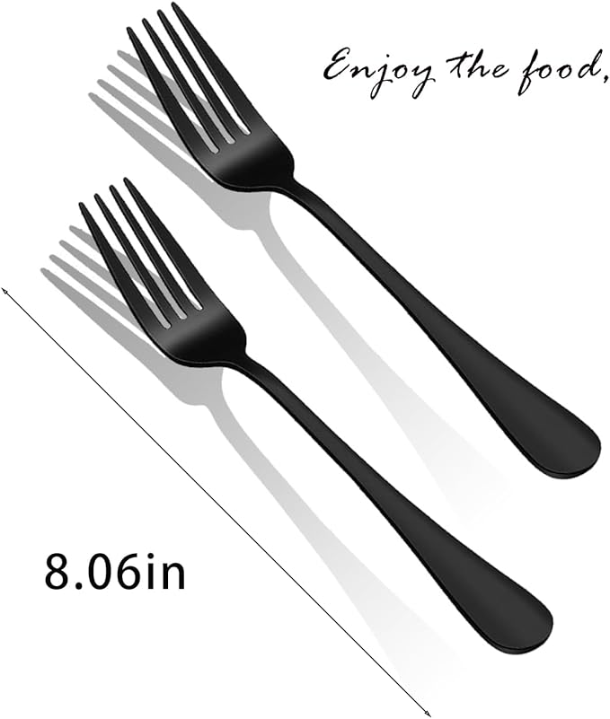 Black Forks Silverware Set Of 6 Pieces, Stainless Steel Forks, Mirror Polished Fork Set, Cutlery Utensils Set=, Apartment Essential Flatware