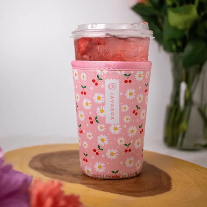 Sok It JavaSok Iced Coffee & Cold Soda Insulated Neoprene Cup Sleeve (Cherry Bomb, Medium: 22-28oz)