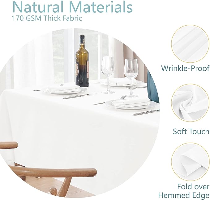 Veblandy 2 Pack Rectangle Tablecloth, 52x70 inch, Water Resistant Wrinkle Free Linen Textured Table Cloth Washable, Decorative Fabric Table Cover for Dining, Party and Camping, White