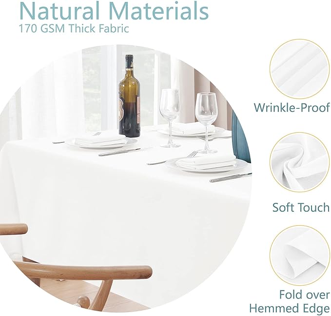 Veblandy Rectangle 10 Feet Tablecloth 60x144 inch Linen Textured Table Cloth Stain and Wrinkle Resistant Washable Polyester, Decorative Table Cover Waterproof for Dining, Buffet and Camping, White