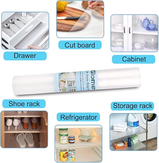 Shelf Liner, Non-Slip Cabinet Liner, Washable Oil-Proof for Kitchen Cabinet, Shelves, Refrigerator, Storage, Desks, 16 Inches x 20 FT, Non Adhesive Drawers Liner… (16 Inches x 20 FT x 2 Rolls)