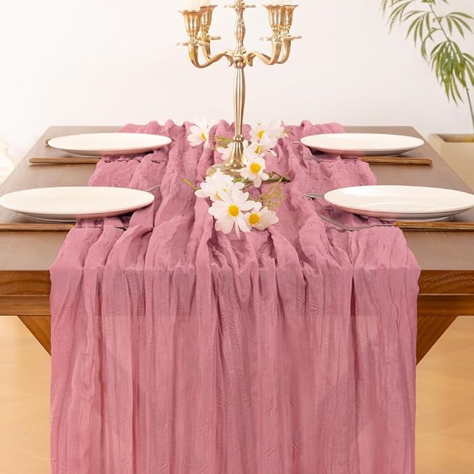 Socomi 10pcs Mauve Cheesecloth Table Runner Boho Rustic Gauze 120 inch 10FT Cheese Cloth Sheer Runner for Wedding Party Baby Shower Birthday Home Decor Holiday Decorations