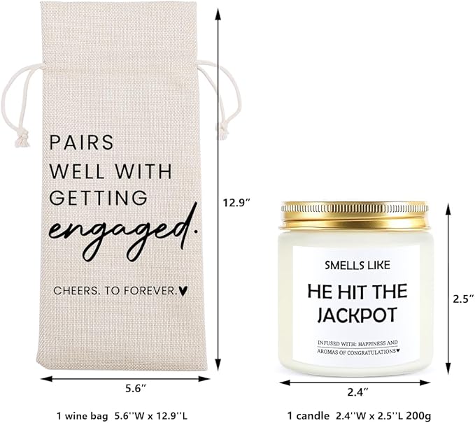 Engaged Engagement Gifts for Couples Her Engagement Party Decorations for Couple Wine Bag Scented Candles Set Pairs Well with Getting Engaged Wine Bag Smell Like He Hit The Jackpot