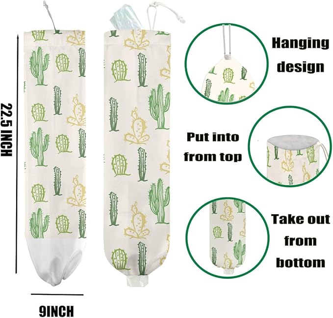 Cactus Plastic Bag Holder 22.5x9 Inch,Wall Mount Grocery Bag Holder for Plastic Bags,Reusable Large Grocery Bags Storage Dispenser,Home Kitchen Pantry Decor,Cactus Gifts for Women Mom Grandma