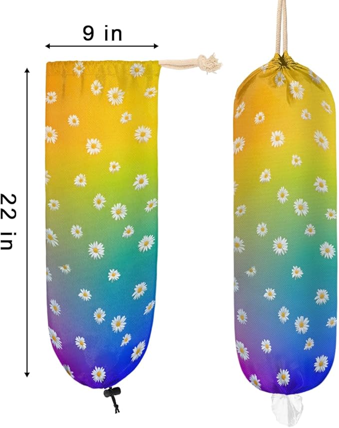 Pardick Plastic Bag Holder, Colorful Daisy Flower Grocery Bag Holder for Shopping Bags, Wall Mount Plastic Bag Storage Organizer Dispenser, Storage Holder for Home Kitchen Camper,A-8