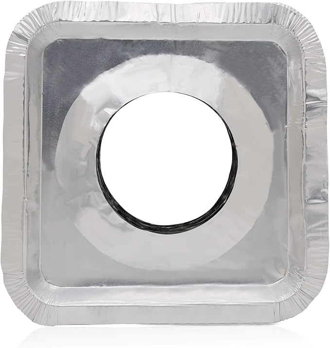 100 Pack Aluminum Foil Square Stove Burner Covers Disposable Heavy Thick Quality Bib Liners Drip Pans Gas Range Top Protectors 8.5”