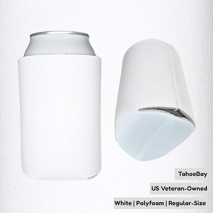 TahoeBay Bulk Blank Beer Can Cooler Sleeves (50-Pack) Sublimation Blanks for Vinyl Plain Soft Foam Can Sleeves Coolers for Soda Cans & Bottles Solid Color (White)