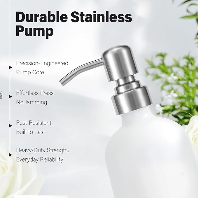 Prus Waso White Soap Dispenser Bathroom Set, Hand and Lotion Dispenser with Pump, Perfect for Bathroom Essentials for New Home. (Silver & White)