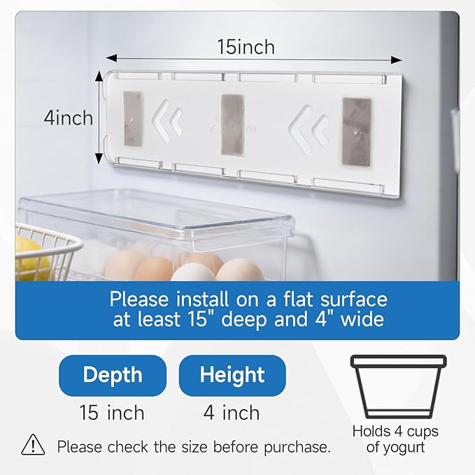 SOPHICO Organizer for Fridge, 4 Capacity Sliders for Refrigerator, Yogurt Holder With Adhesive Tapes for 3.75 Inch Greek and Vegan Yogurt (Transparent, 1 Pack)
