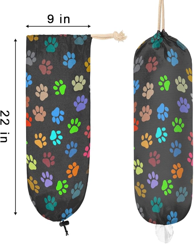 Pardick Plastic Bag Holder, Colorful Dog Cat Paw Print Grocery Bag Holder for Shopping Bags, Wall Mount Plastic Bag Storage Organizer Dispenser, Storage Holder for Home Kitchen Camper,A-9