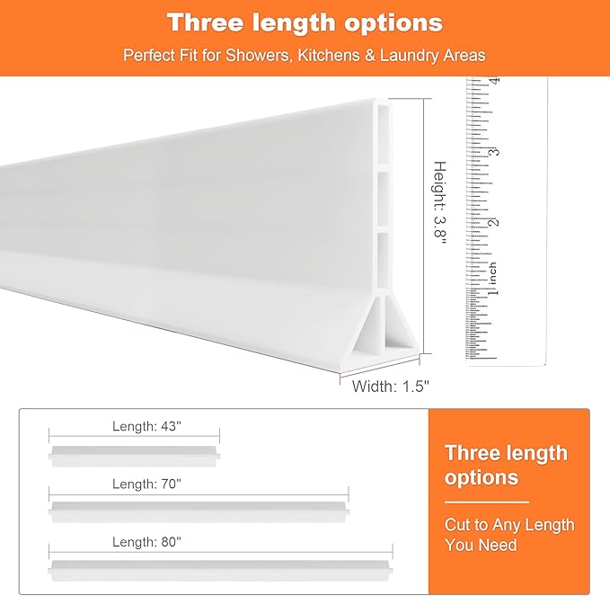 3.8'' High Shower Threshold Water Dam Collapsible Shower Water Splash Guard for Shower Water Blocker for Wet and Dry Separation Bathroom and Kitchen (43 Inch)
