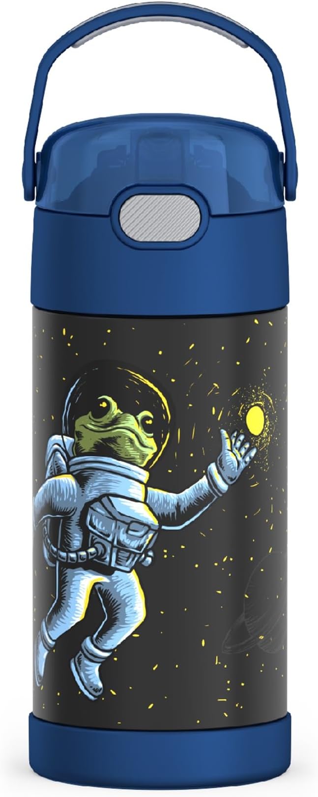 THERMOS FUNTAINER Water Bottle with Straw - 12 Ounce - Kids Stainless Steel Vacuum Insulated Water Bottle with Lid, Space Frog