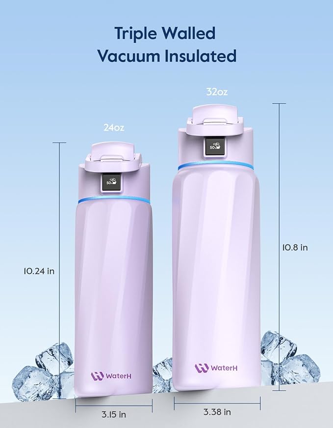 BOOST Smart Water Bottle that Reminds You to Drink, 24oz BPA-Free Stainless Steel Vacuum Insulated, Wide Mouth Water Tracker Bottle with APP for School, Gym, Office, Ideal for Father's Day