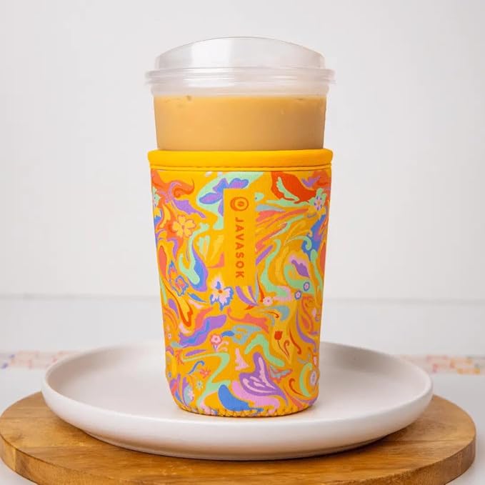 Sok It JavaSok Iced Coffee & Cold Soda Insulated Neoprene Cup Sleeve (Groovy Swirls, Large: 30-32oz)