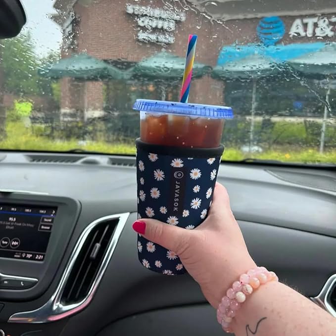 Sok It JavaSok Iced Coffee & Cold Soda Insulated Neoprene Cup Sleeve (Daisy Chain, Large: 30-32oz)