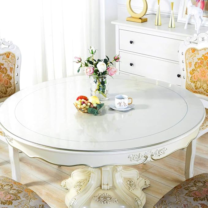 Wadrac PVC Round Table Protector Clear Plastic Table Pad Furniture Wipeable Waterproof Cover Water Resistant Screen Protection Pad Circle Dining Table Protector Vinyl Diameter 22 Inch
