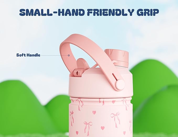 18 oz Insulated Water Bottle for Teens Girls: 2-in-1 Straw Spout Lid, Leakproof, BPA-Free, Easy Carry, 24H Cold, Cute Patterns, Insulated Stainless Steel Cup for School, Travel, Gift (Sweetheart Bow)