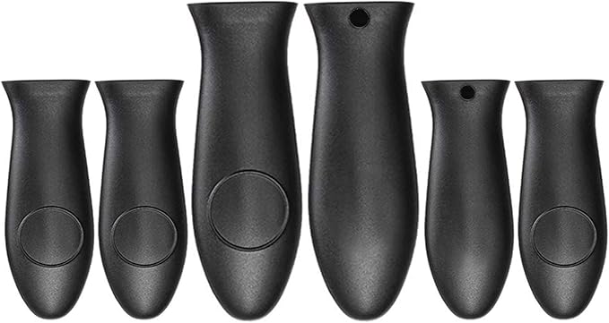 Silicone Hot Handle Holder Small Cast Iron Handle Cover Skillet Handle Cover Griddle Cover Cookware Handles Cover for Frying Pans & Griddles Sleeve Grip Handle Cover Small & Large Black 6 Pcs