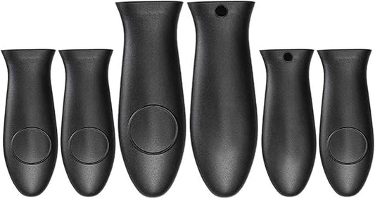 Silicone Hot Handle Holder Small Cast Iron Handle Cover Skillet Handle Cover Griddle Cover Cookware Handles Cover for Frying Pans & Griddles Sleeve Grip Handle Cover Small & Large Black 6 Pcs