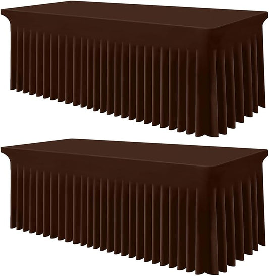 Smiry Spandex Tablecloth 2 Pack, Elastic Fitted Stretch Tablecloth for 8FT Rectangle Tables, Waterproof Washable Table Cover Skirt for Wedding, Banquet & Parties (Coffee, 96Lx30Wx30H Inch)