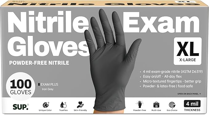 SUP Powder-Free Nitrile Exam Gloves, 100 Count, Food Safe Latex-Free Medical Non-Sterile Cooking Disposable Glove, Black