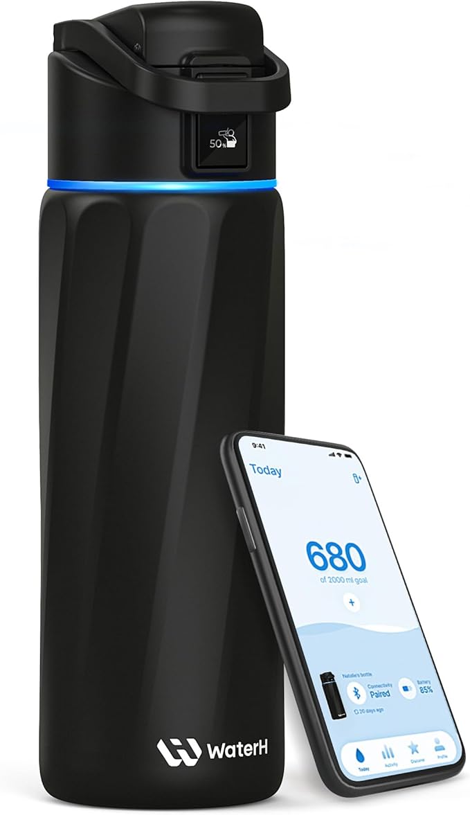 BOOST Smart Water Bottle that Reminds You to Drink, 24oz BPA-Free Stainless Steel Vacuum Insulated, Wide Mouth Water Tracker Bottle with APP for School, Gym, Office, Ideal for Father's Day