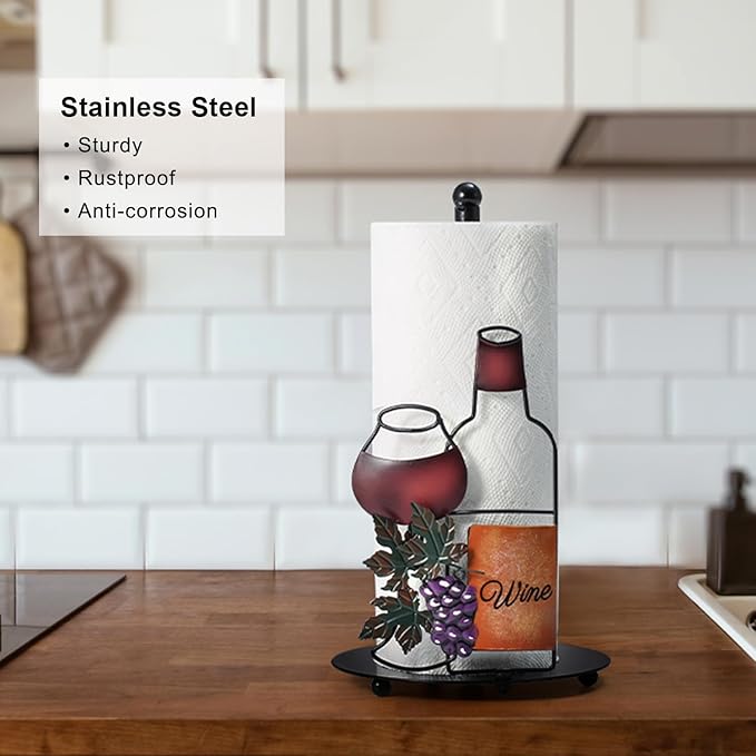 Wine Paper Towel Holder Countertop - Grape&Wine Decor Gifts, Cute Rustic Country Vintage Farmhouse Kitchen Decorations, Roll Dispenser with Weighted Base