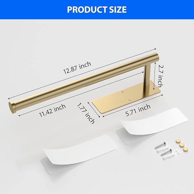 Paper Towel Holder Under Cabinet, Self-Adhesive,No Drilling, Stainless Steel, Wall-Mounted for Kitchen and Bathroom, Easy Install, Durable, Space-Saving, Ideal for Home, RV (Gold, 1 Pack)