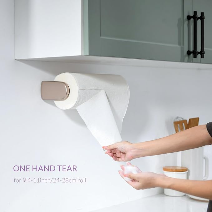 simpletome Paper Towel Holder ONE Hand Tear Adaptive Tension Arm Adjustable Length 9.4-11inch/24-28cm (Titanium Gold)