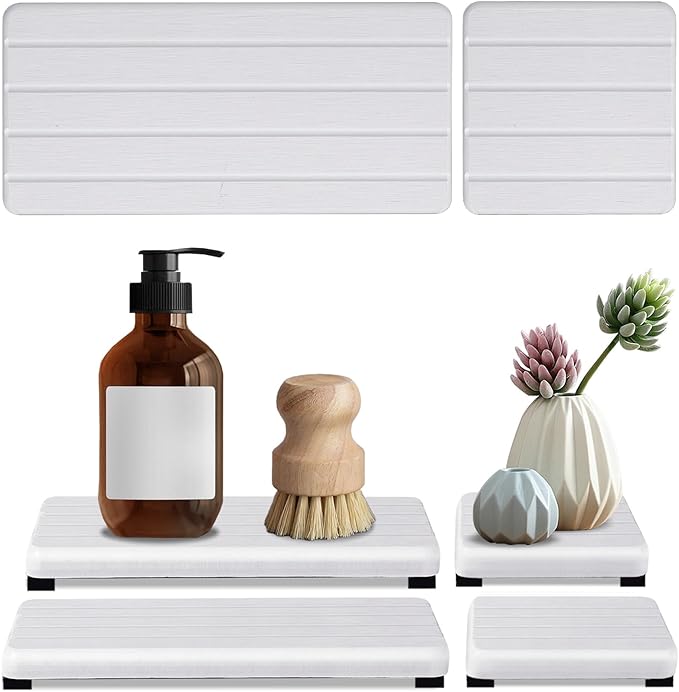 4PCS Stone Drying Tray for Bathroom Sink and Kitchen Counter, Fast Drying Diatomite Stones Soap Trays, Diatomaceous Coaster, Vanity Trays, Water Absorbing Stone Tray for Sink