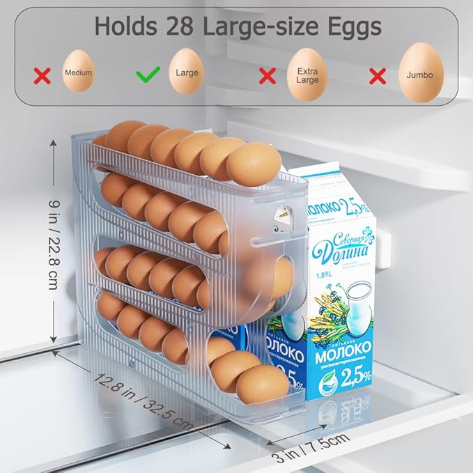 Sotfamily Egg Holder for Fridge, Auto Rolling Egg Dispenser for Refrigerator, Countertop, Kitchen - Space-saving Egg Roller/Organizer/Storage/Container/Tray - 2 Packs for 56 Large Size Eggs(Crystal)