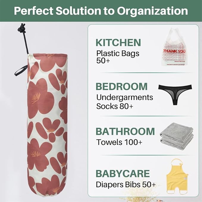 TOGETRUE Plastic Bag Holder, Lightweight Grocery Bag Holder for Plastic Bags, Wall Mount Shopping Storage Organizer, Reusable Dispenser for Kitchen Pantry Outdoor (Coral Red)